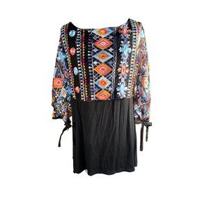 Raozoli Colorful Embroidery Blouse Tunic Women Size Large